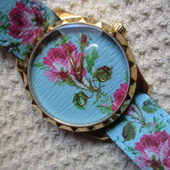 GUCCI G-Timeless Aqua Floral Print Women's Watch, YA1264085, Made in Switzerland - Picture 1 of 8
